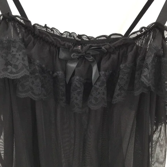 Victoria Secret Black Lace Babydoll top sheer lingerie whimsigoth coquette M - Picture 2 of 10